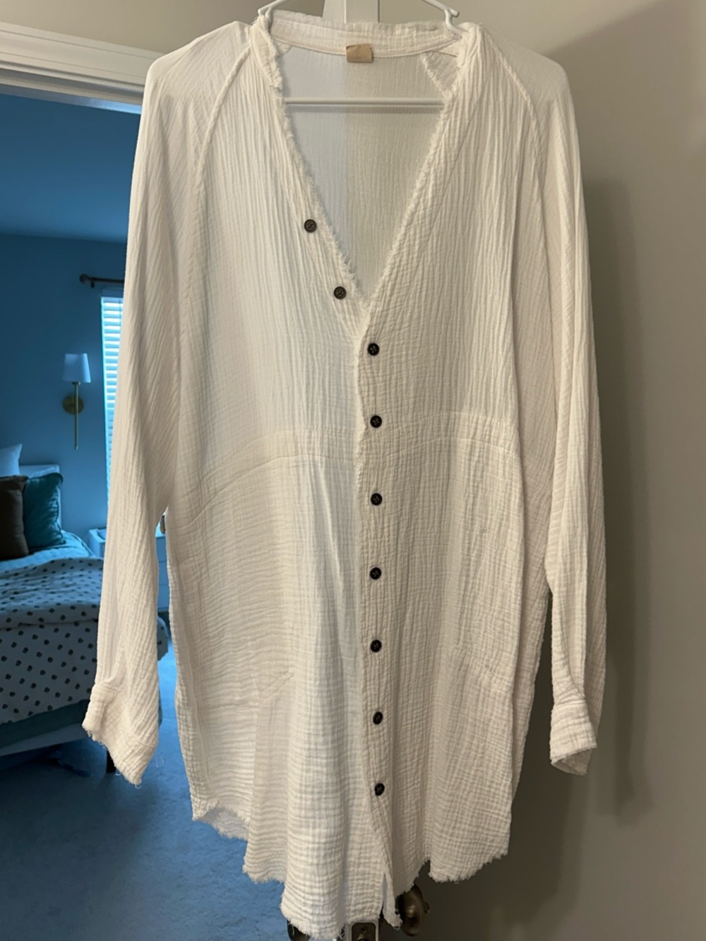 White Button-Front Lightweight Cotton Shirt Dress